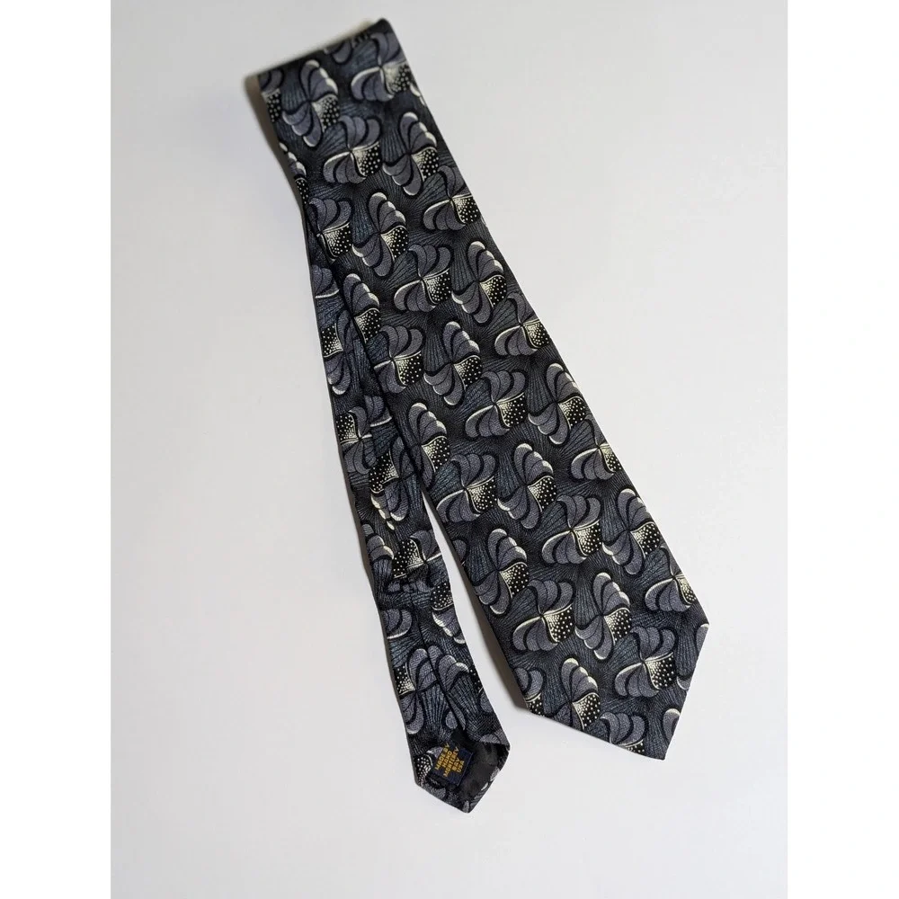 J Blades & Co Mens Silk Tie Grey Black White Abstract Geometric Monterey Bay USA